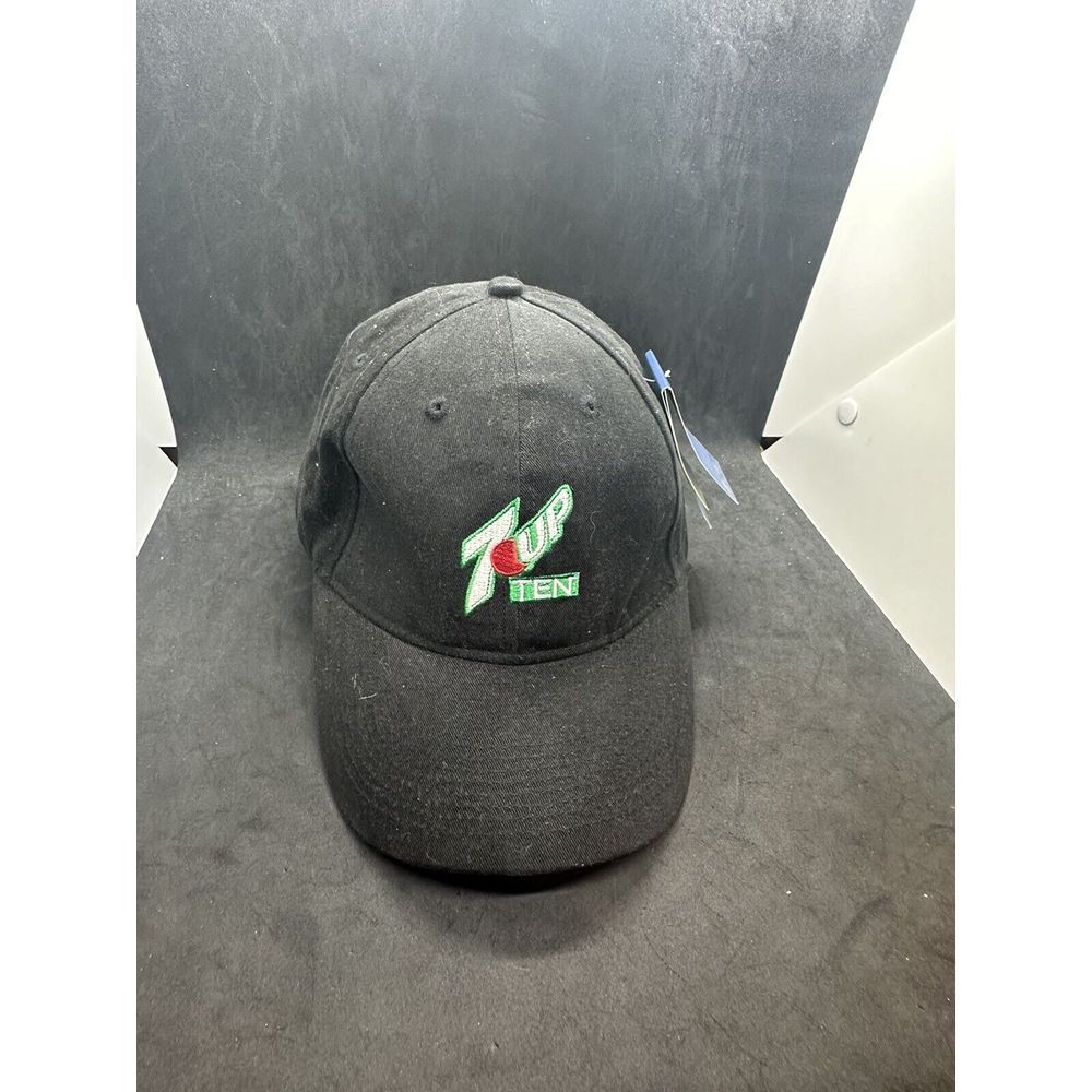 NWT 7Up 7-Up Ten Soda Soft Drink Logo Black Adjustable Baseball Hat Cap